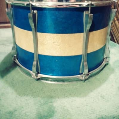 Vintage Ludwig 15x10 Marching Snare Drum 60's/70's Blue And Gold Sparkle image 2