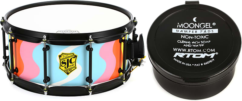 SJC Custom Drums Josh Dun Signature Snare Drum 6 inch x 14 inch Saturation Bundle with RTOM Moongel Drum Damper Pads Blue 6 pack