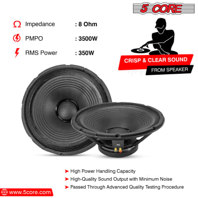 5 Core 15" Inch PA DJ Audio Subwoofer Replacement Speaker Sub Bocina Orador Black PP CONE with rubber edge 8 Ohm , 350 W , Loudspeaker  15 185 AL 350W image 2