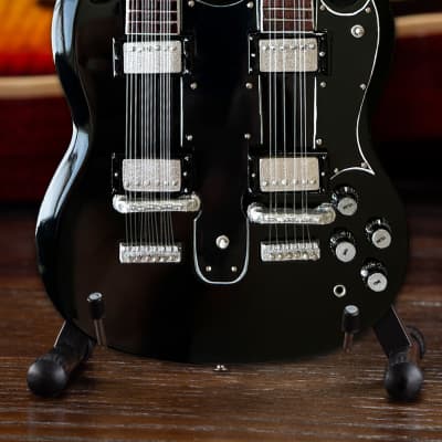 Slash's 1966 Gibson EDS-1275 Black Doubleneck - Aged Mini Guitar Replica Model image 5