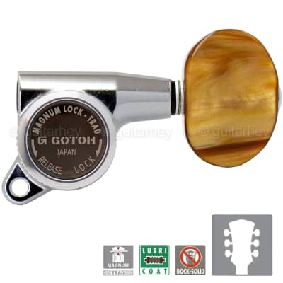NEW Gotoh SG381-P2 MGT Locking Tuners L3+R3 LARGE AMBER Buttons 3x3 - CHROME
