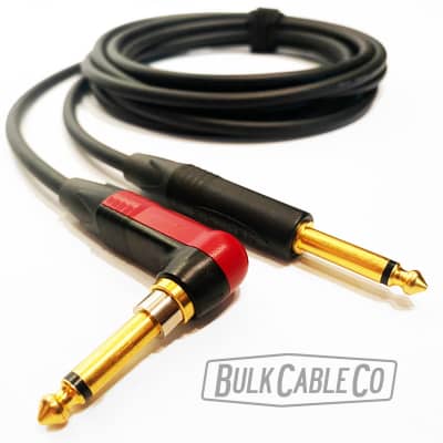 10 FT - Mogami 2524 Silent Guitar Cable - Neutrik "No Pop" Right Angle Connector To Neutrik Straight Gold Right Plug - NP2RX-AU-SILENT To NP2X-B Ends