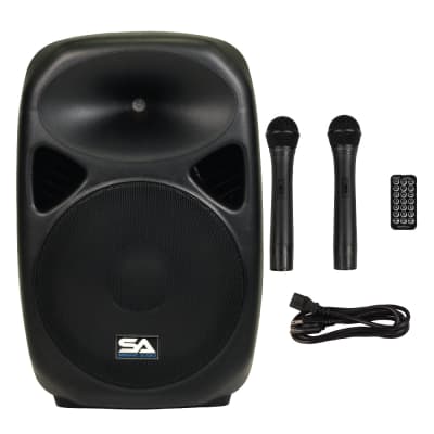 Seismic Audio - RSG-15-Pair - Pair of Powered 15" PA Speakers Rechargeable with 2 Wireless Mics, Rem image 3