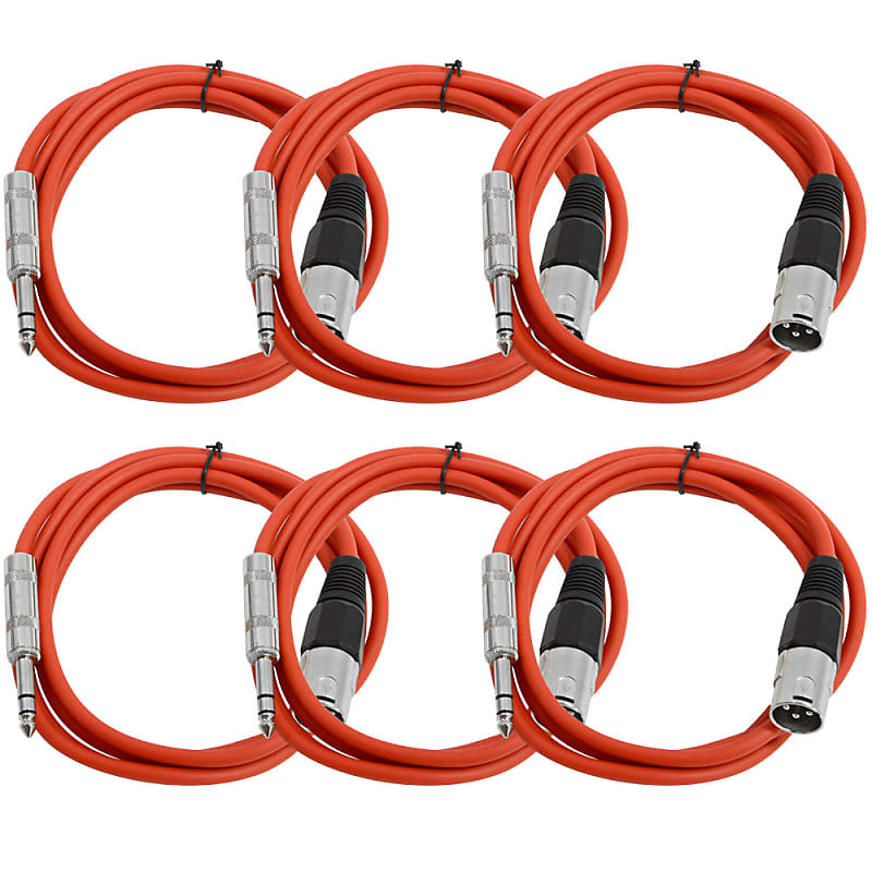 SEISMIC 6 PACK Red 1/4" TRS to XLR Male 6' Patch Cables image 1