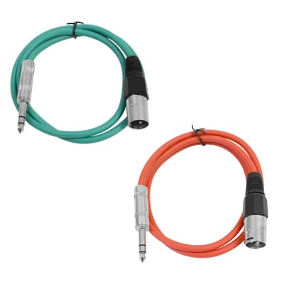 2 Pack of 1/4 Inch to XLR Male Patch Cables 2 Foot Extension Cords Jumper - Green and Red image 1