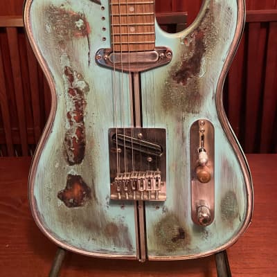 Moxy Guitars Junkyard Tele Style Relic Edition Original Drive Series 2019 Aqua Blue image 7