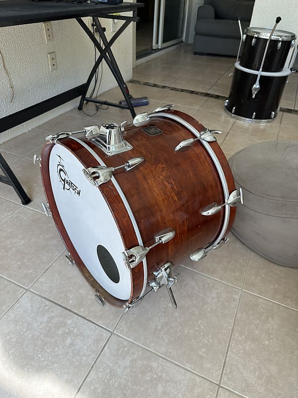 Gretsch 20x14 Walnut Bass Drum 80s Square Badge Reverb