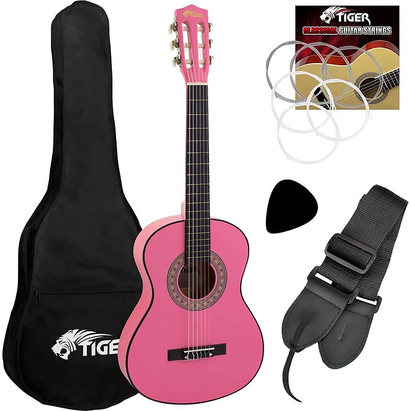 Tiger CLG6 Classical Guitar Starter Pack, 1/2 Size, Pink image 1