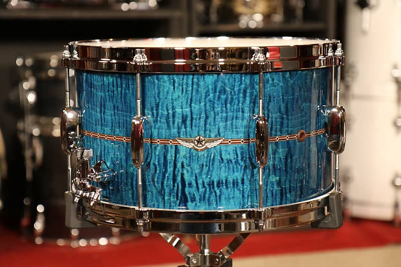 Used Tama Star Maple Snare Drum 14x8 Ocean Blue Curly Maple