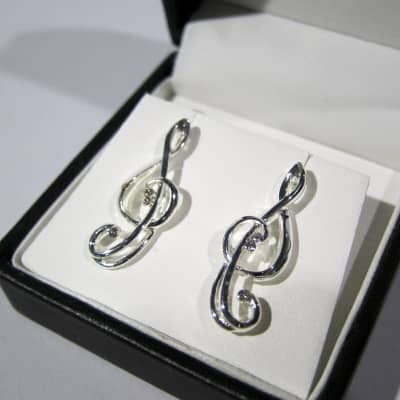 Sterling Silver Plated Stylised Treble Clef Earrings image 2