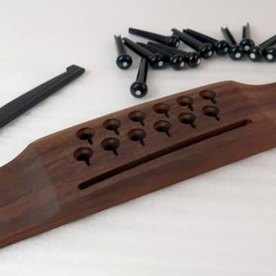 Bridge Kit Rosewood for Acoustic 12 String with Black Pins / Saddle / Rosewood Bridge Complete image 2