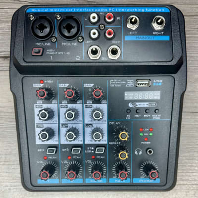 U4 Portable Mini Mixer 4 Channel Audio DJ Console with Sound Card, USB, 48V  Phantom Power for PC Recording 5 Core MX 4CH