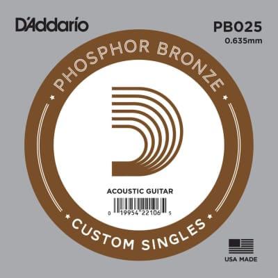 D'Addario PB025 Phosphor Bronze Wound Acoustic Guitar Single String, .025 image 1