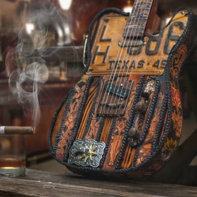 The Cattlecaster- Hand-Tooled Leather Bound Texas Telecaster for sale