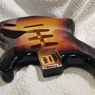 Top quality USA made Alder gloss Nitro body in "3 tone sunburst". Made for a Strat neck.#3TNS-1. only 3lb ,11 ounces. Free pick guard while supplies last. image 7