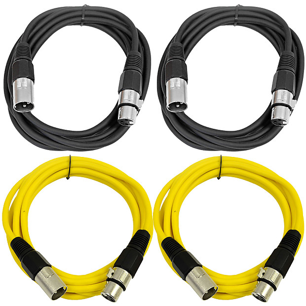 Seismic Audio SAXLX-10-2BLACK2YELLOW XLR Male to XLR Female Patch Cables - 10' (4-Pack) image 1