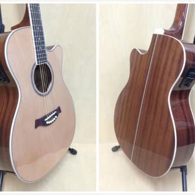 Haze F560CEQN 40" OM Shape Acoustic Guitar, Gloss Natural, EQ, Cutaway + Free Gig Bag image 7
