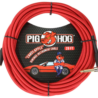 Pig Hog Instrument Cable "Candy Apple" 1/4' to 1/4' 20 ft.Right Angle, PCH20CAR