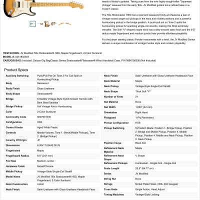 Fender JV Modified '50s Stratocaster HSS Guitar - MIJ Made In Japan 2022 - 2-Color Sunburst / Maple neck image 25