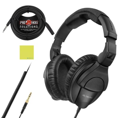 Mint Sennheiser HD 280 PRO Over Ear Headphones Black Bundle with Pig Hog PHX14-25 1/4" Headphone Extension Cable and Instrument Polishing Cloth - Studio Monitor Headphones image 1