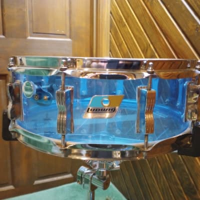 Ludwig 5x14" Vistalite Acrylic 10-Lug Snare Drum with P-85 Strainer 1970s - Blue image 1
