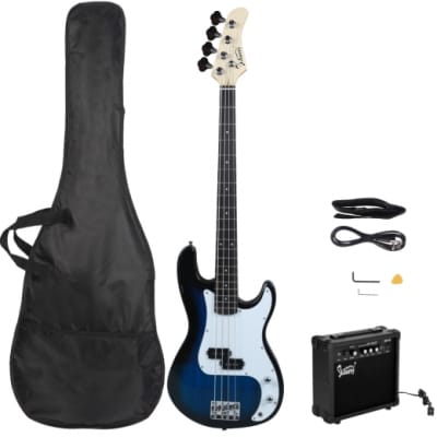 （Accept Offers）Glarry GP Electric Bass Guitar Blue w/ 20W Amplifier image 1