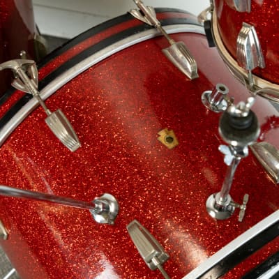 1950s WFL Red Glass Glitter 14x20 9x13 and 16x16 Drum Set image 9