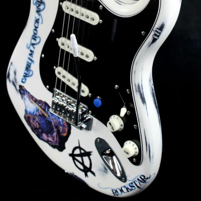 Custom Painted and Upgraded Fender Squier Bullet Strat Series - Aged and Worn with Custom Graphics image 3
