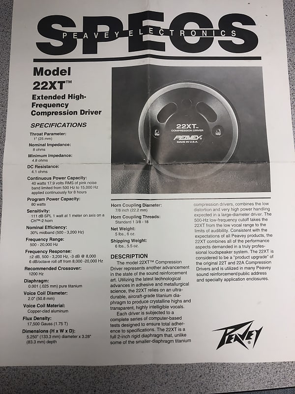 Peavey XT22 Compression Driver | Reverb
