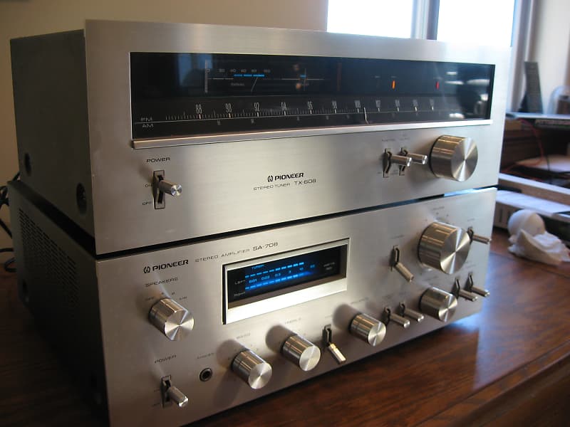 Vintage Pioneer SA-708 Amplifier and TX-608 Tuner set, Silver Face 