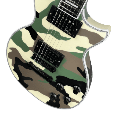 10S GF Modern Single Cutaway Full Thickness Set Thru Electric Guitar Satin Green Camo image 8