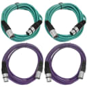 4 Pack of XLR Patch Cables 10 Feet Extension Cords Jumper - Green and Purple