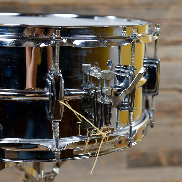Ludwig No. 402 Supraphonic 6.5x14" Aluminum Snare Drum with Pointed Blue/Olive Badge 1969 - 1979 image 4