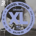 D'Addario EXL116-3D XL Nickel Wound Electric Guitar Strings - Medium Top/Heavy Bottom 11-52 3 Pack