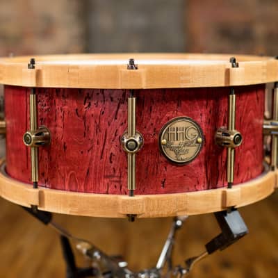 HHG Drums 14x6 Reclaimed Maple With Matching Hoops, Satin Red image 1