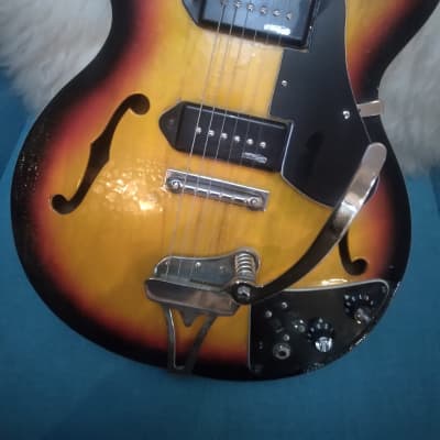 Rescued and Upgraded Teisco Kent Hybrid Semi-hollow Guitar 1970s Sunburst image 1