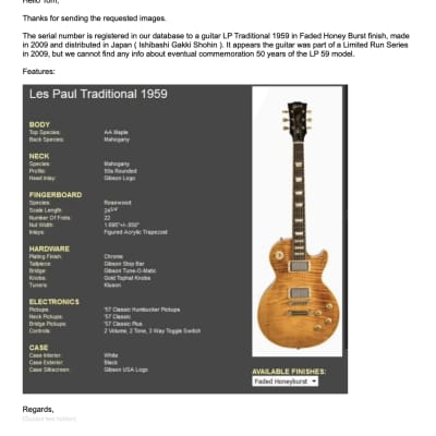 RARE 2009 Gibson USA Les Paul Traditional 1959 Faded Honeyburst w/OHSC & Paperwork, Japan Market Limited, JDM, AAA image 25