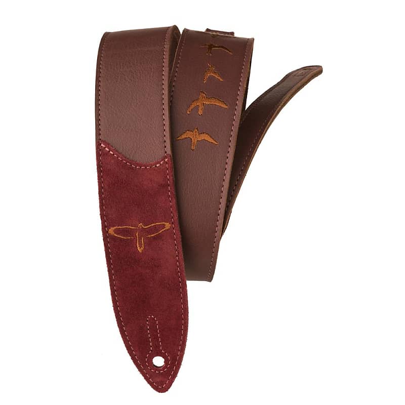 Paul Reed Smith PRS Premium Leather Guitar Strap, Birds Embroidery - Burgundy image 1