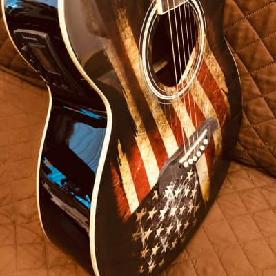 Oscar Schmidt OG10CEFLAG Concert Cutaway 6-String Acoustic-Electric Guitar - American Flag Graphic image 14