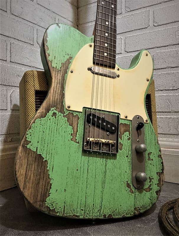 USA Relic Tele Style Electric Guitar Road Worn Green by
