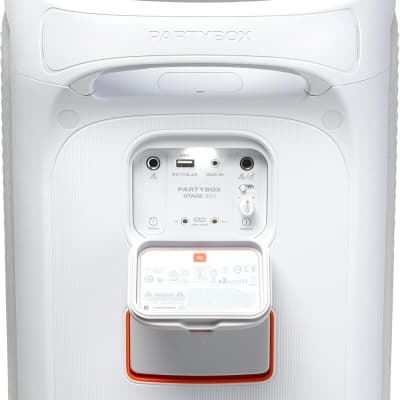 JBL PartyBox Stage 320 - Portable party speaker with telescopic handle & wide, sturdy Wheels, Powerful Pro Sound, Futuristic lightshow, Up to 18 hours of play time, Splash proof (White) image 4