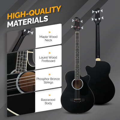 Glarry GMB102 44.5 Inch EQ Acoustic Bass Guitar Matte Black image 5