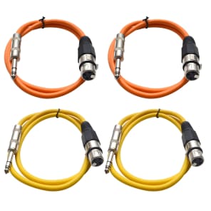 Seismic Audio SATRXL-F2-2ORANGE2YELLOW 1/4" TRS Male to XLR Female Patch Cables - 2' (4-Pack)