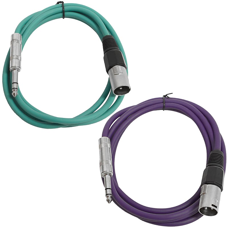2 Pack of 1/4 Inch to XLR Male Patch Cables 6 Foot Extension Cords Jumper - Green and Purple image 1