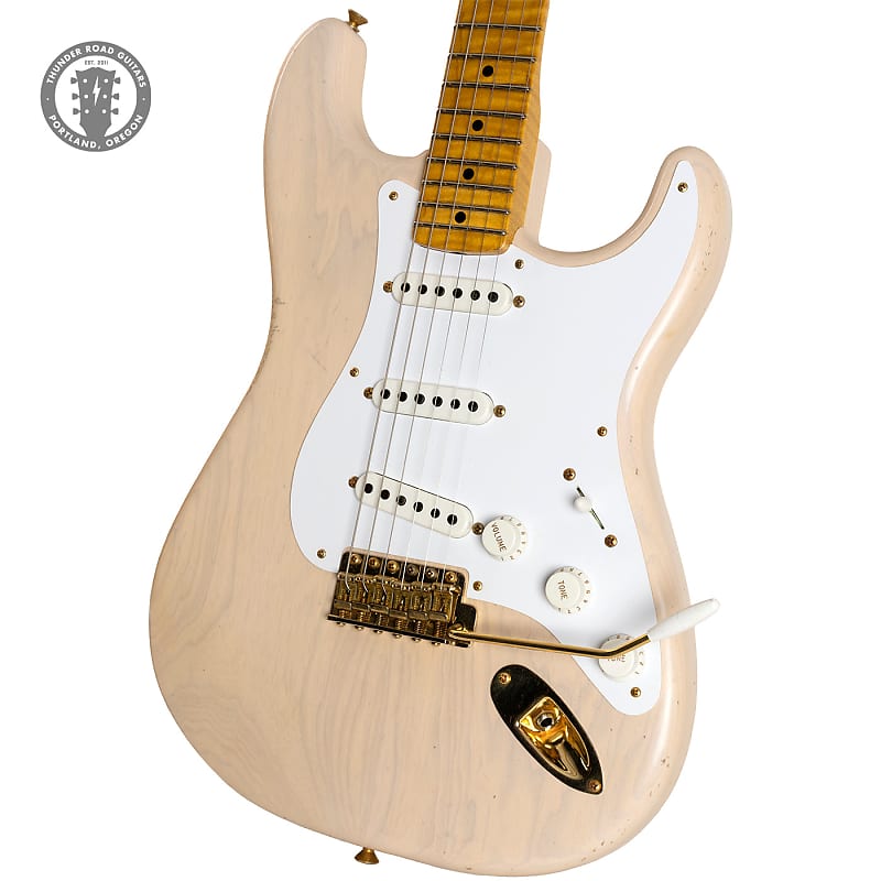 2022 Fender Custom Shop 1955 Stratocaster Relic White Blonde+Aged Shell Pink image 1
