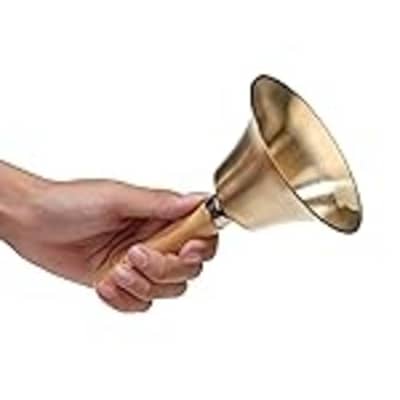 Hand Bell Extra Loud Solid Brass Call Bell Handbells with Wooden Handle  Multi-Purpose for School, Churchl, Hotel, Christmas and Wedding Service  (8cm)