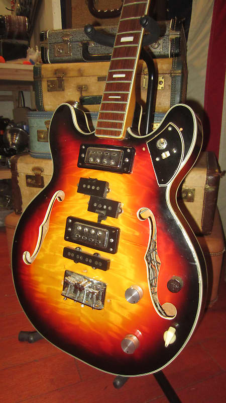 Univox Hollowbody Bass 1970s - Sunburst for Repair sold As Is | Reverb