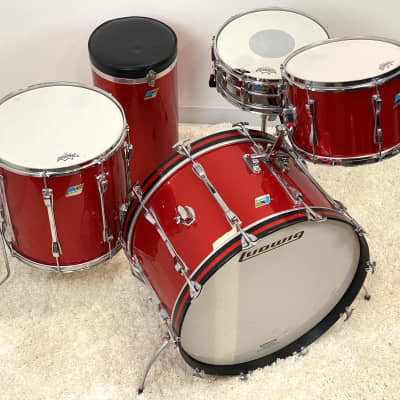 Ludwig 70s Mach 4 drum set 13/16/24/5x14 Supra and canister throne. Red Silk image 2