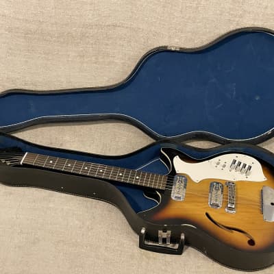 Original Vintage 60’s-70’s Harmony Rebel Acoustic Electric Guitar Case / Case Only Black Faux Ostrich w Blue Interior image 2