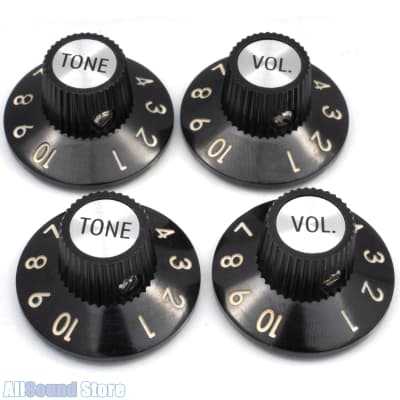(4) BAKELITE 1-10 Volume/Tone Witch Hat Knobs for '72 Tele 1/4" Solid Shaft Pots